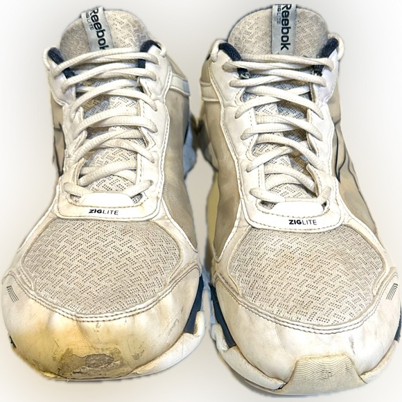 REEBOK 11.5 WIDE 2E ZIGTECH ZIGLITE WHITE GRAY NAVY RUN WALK ATHLETIC CASUAL - Picture 2 of 12